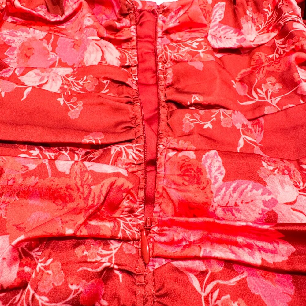 NWT For Love & Lemons Monet Bodysuit Red Floral Puff Sleeves Women's Size XS - Picture 11 of 14